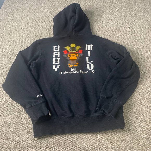 A Bathing Ape Mens Hoodie Sweatshirt Size Small Black Baby Milo Full Zip Pocket - Picture 6 of 12